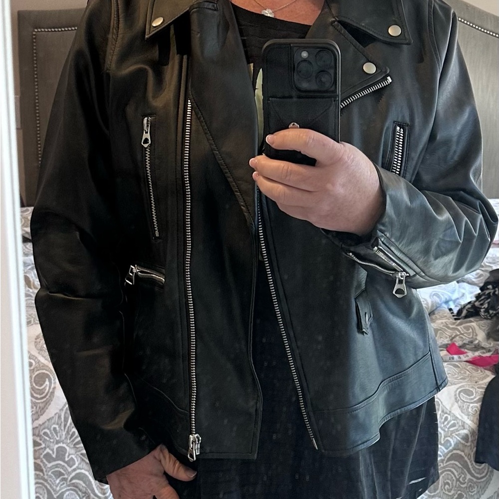 Black PLeather Biker Jacket - Picture 2 of 10
